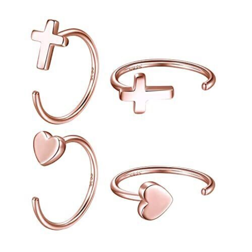 3655 Half Hoop Earrings 18K Rose Gold Plated 925 Sterling Silver Cross &